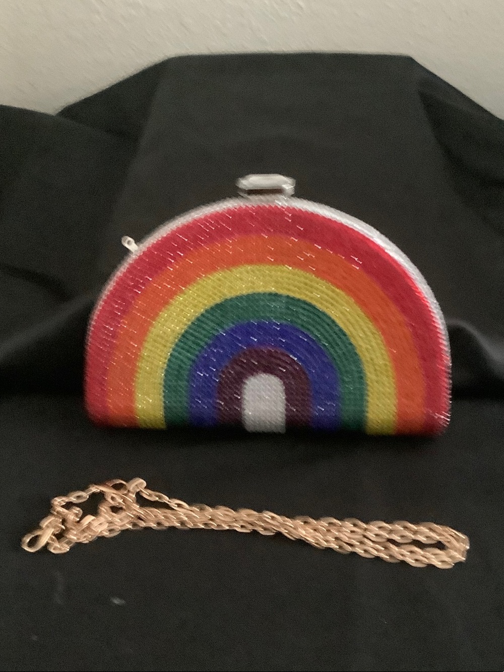 Rainbow Beaded Half-Moon Clutch - Multicolor